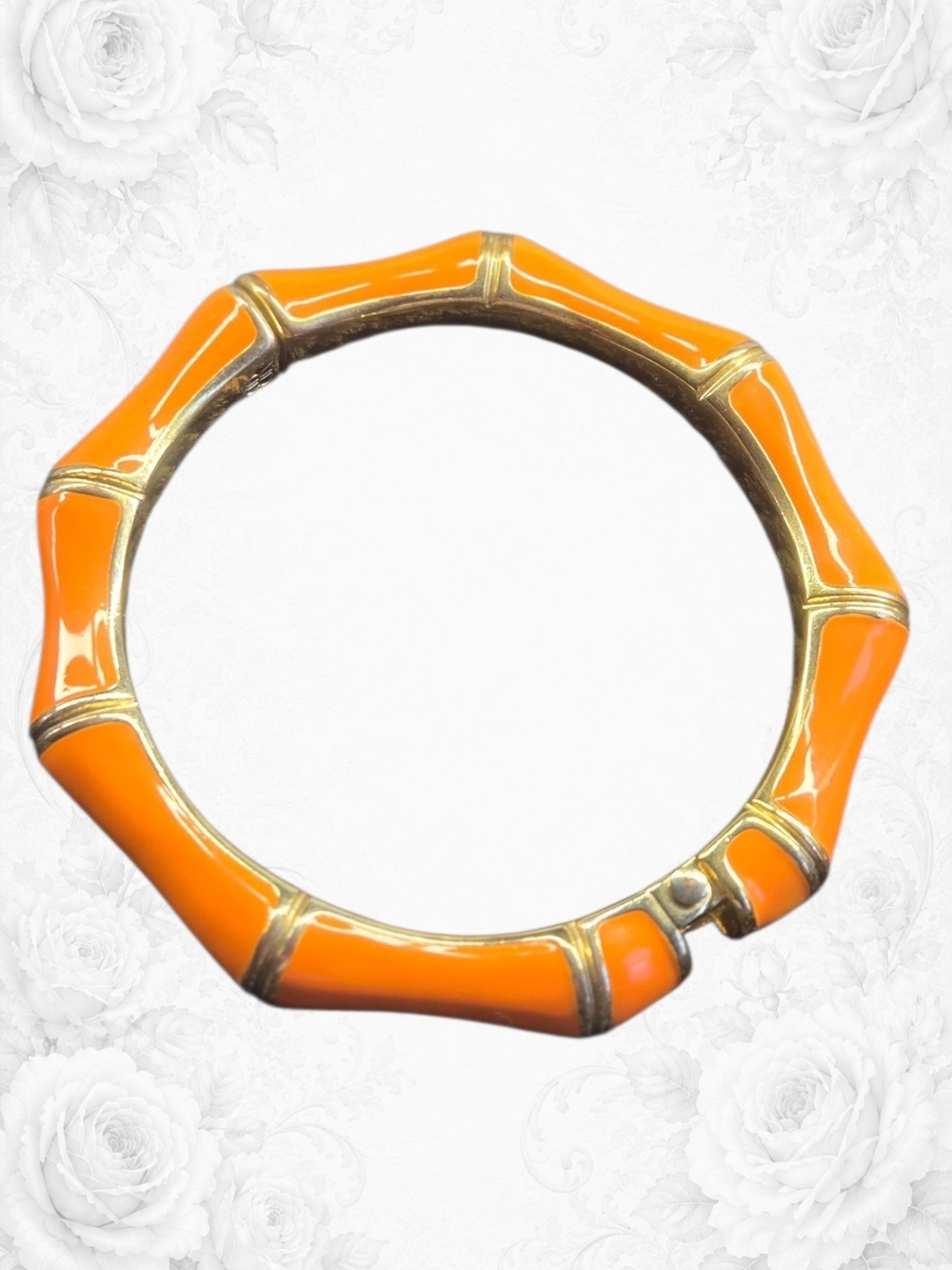 Banana Republic Orange Enamel Bamboo-Style Hinged Bangle Bracelet